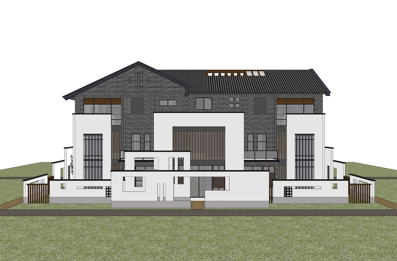 新中式别墅su模型下载