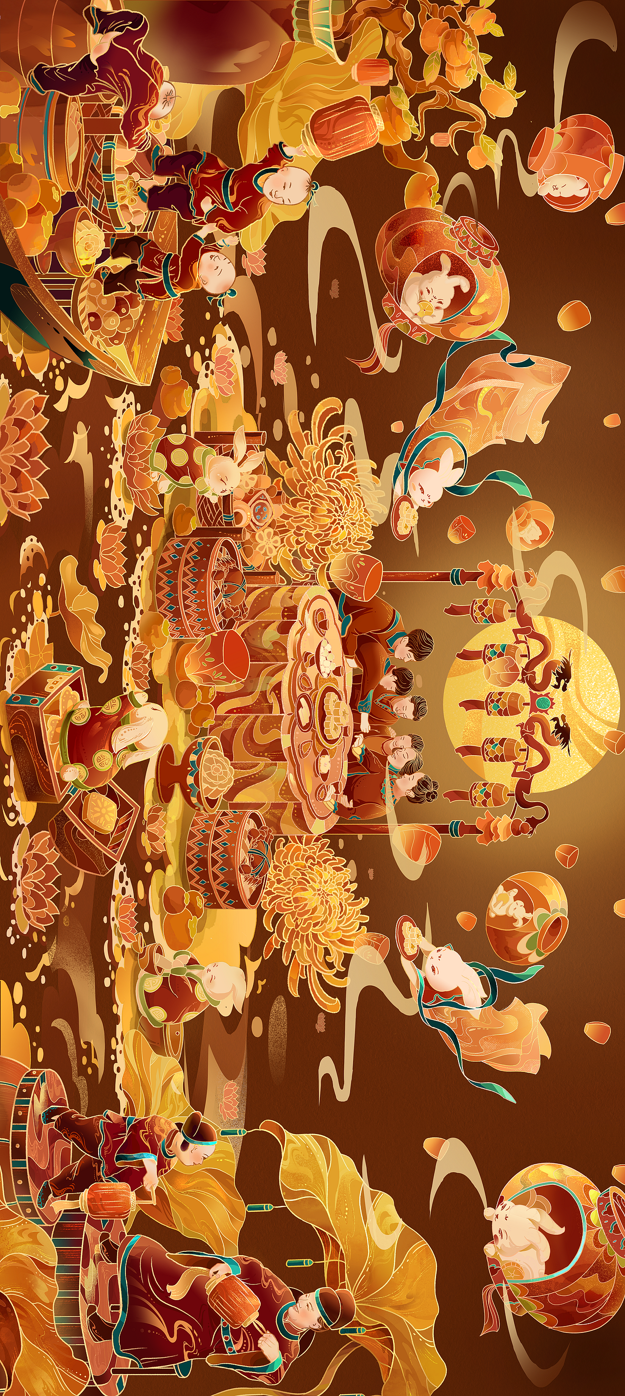 《中秋戏花灯》中秋节礼盒|国潮风包装插画