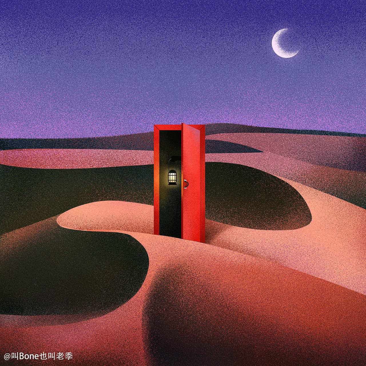 原创噪点插画 绿洲