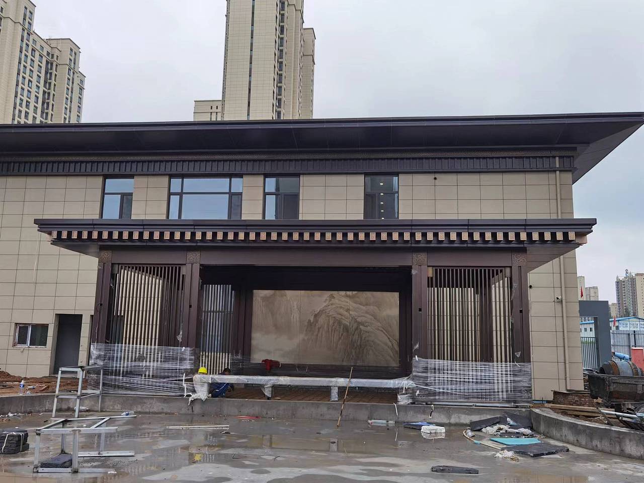 山西大同晋都府庭院中式不锈钢廊架