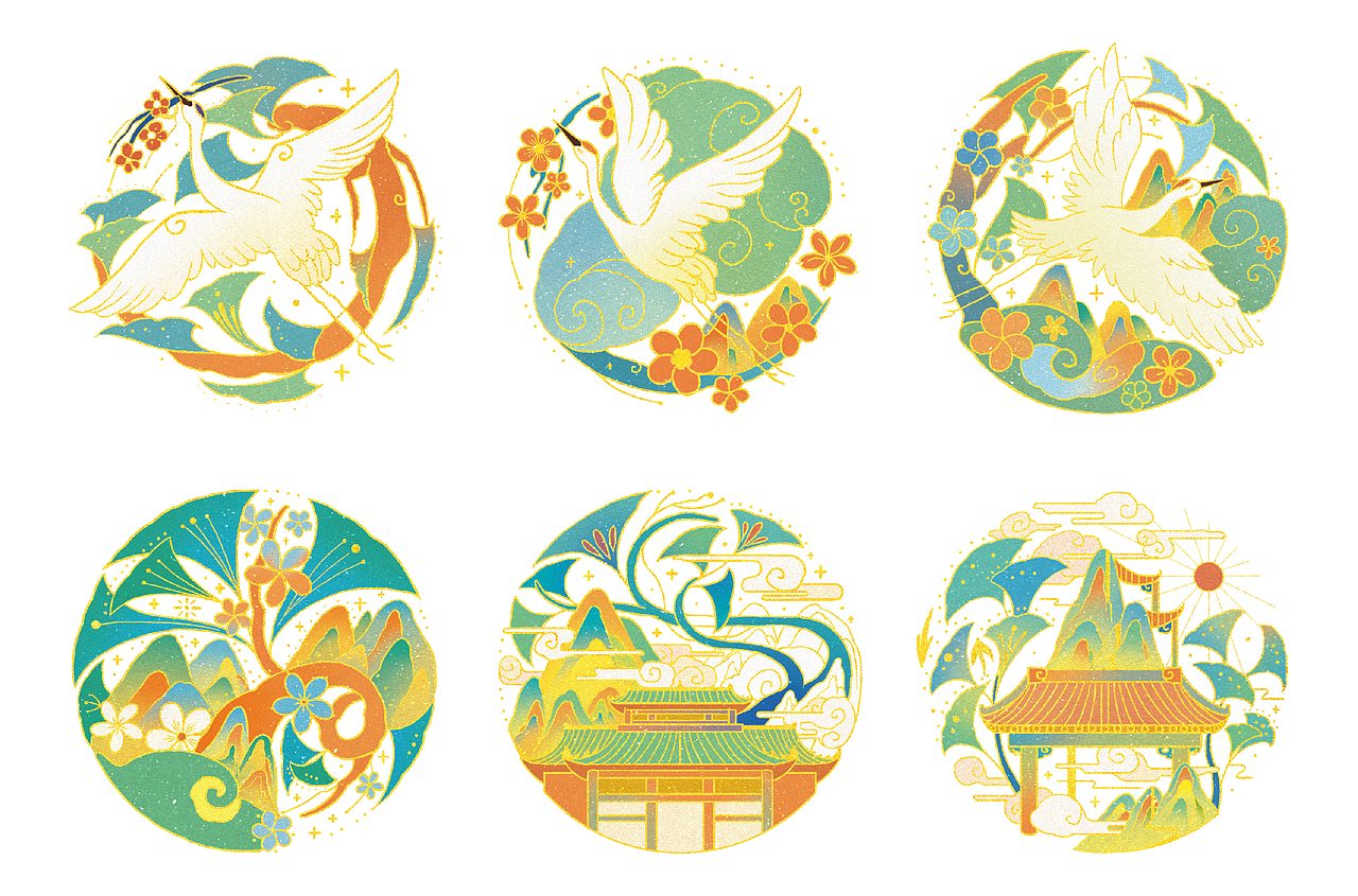 秘涧闻鹤九色忆梦云间雀语国风系列图案设计秘涧闻