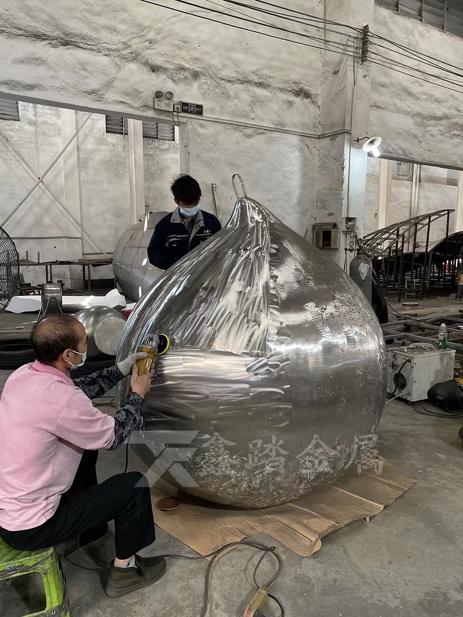 手工锻造不锈钢仿真桃子雕塑 广场景观主题水果雕塑
