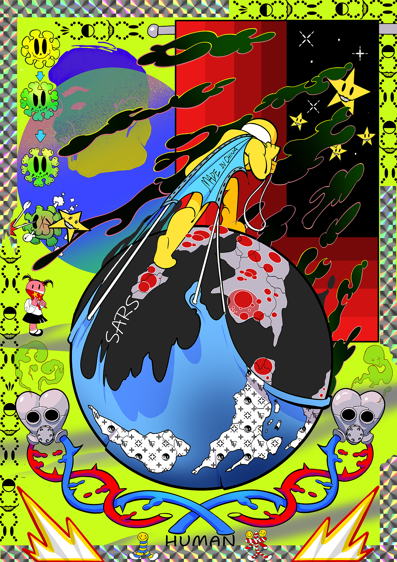 几幅有关疫情的作品（图ZMjAxNTExMzAw） - 新锐潮流插画 - 站酷设计师疯脸loonyface原创素材 - 站酷ZCOOL