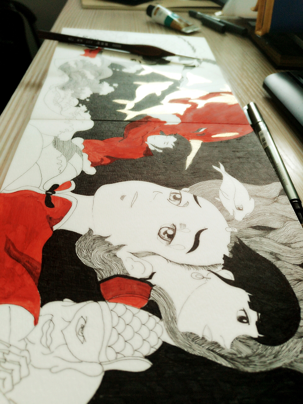 大鱼海棠手绘中国风黑白