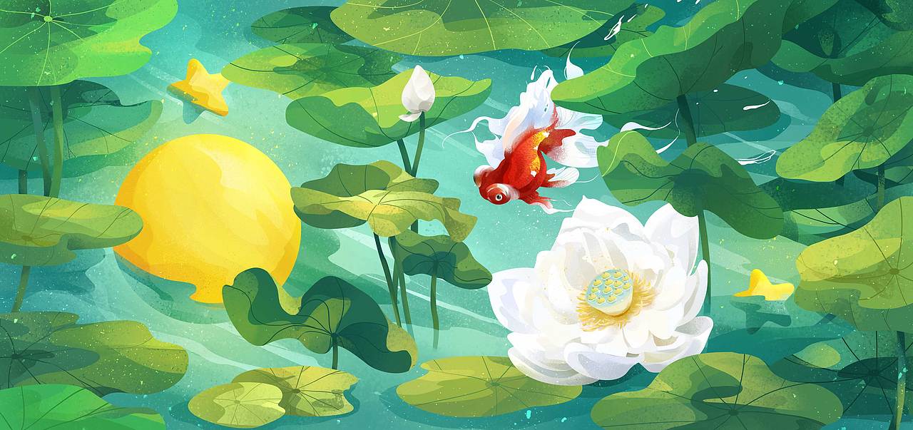 乐划锁屏 ｜荷塘月色（图ZMjY2MDU0MzEy） - 商业插画 - 站酷设计师鸦鸦永远原创素材 - 站酷ZCOOL