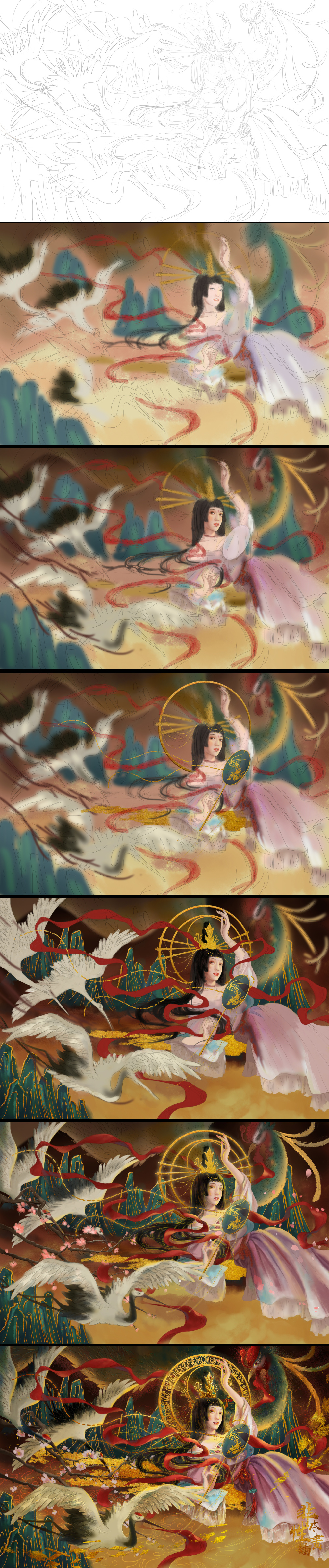 第一张金灿灿的敦煌飞天古风插画 来自随随大仙画风