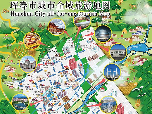 珲春市全域旅游指导手册手绘地图