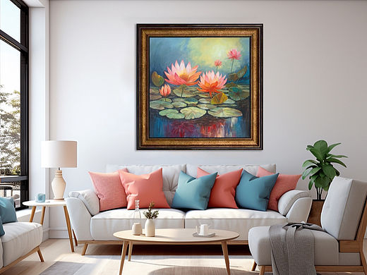 油画《映日荷花》