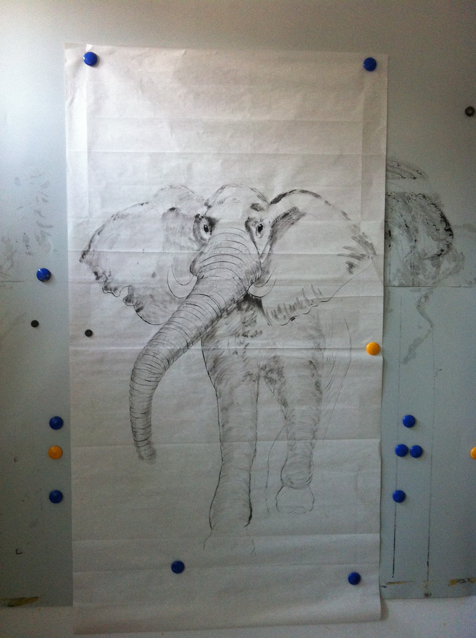 6尺国画白描 吉祥{象}如意