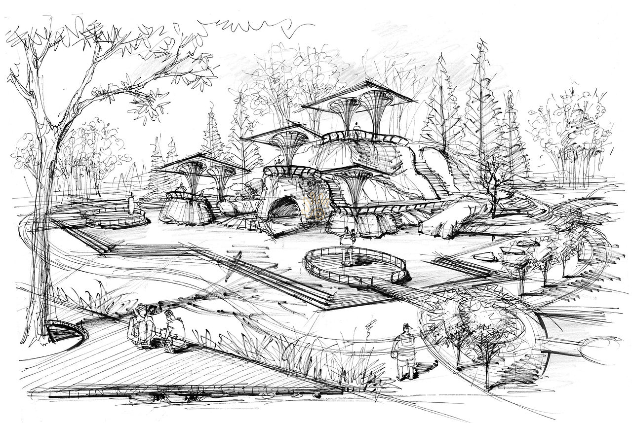 25例环艺建筑景观手绘透视线稿图（图ZMTUwMjU5OTUy） - 文案/策划 - 站酷设计师汉武手绘原创素材 - 站酷ZCOOL