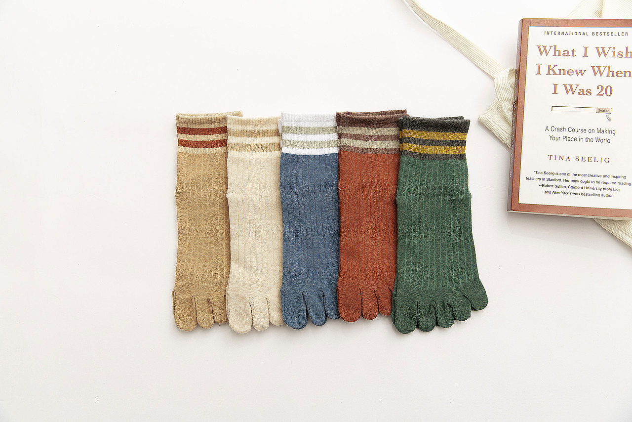 2019春夏女袜袜子五指袜二杠日系学院风复古