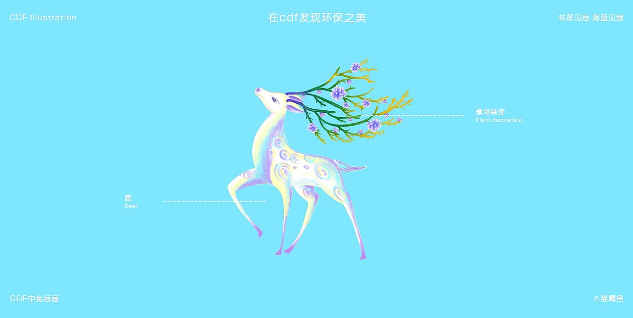 在cdf发现环保之美-「林深见鹿 海蓝见鲸」（图ZMjgwNjMwNTI4） - 商业插画 - 站酷设计师猫鹰鱼原创素材 - 站酷ZCOOL