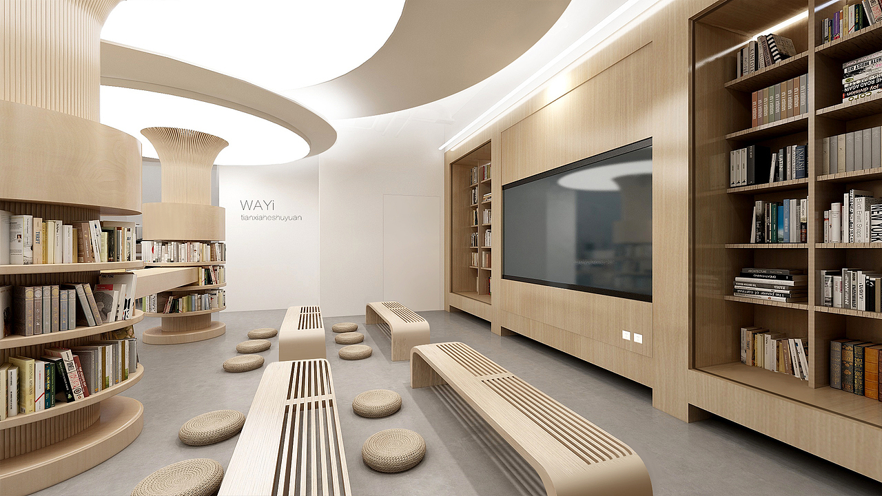 放矮桌和蒲垫是因为方便收纳，在不需要的时候矮桌可以放到书架区域当椅子使用，空间灵活运用较大