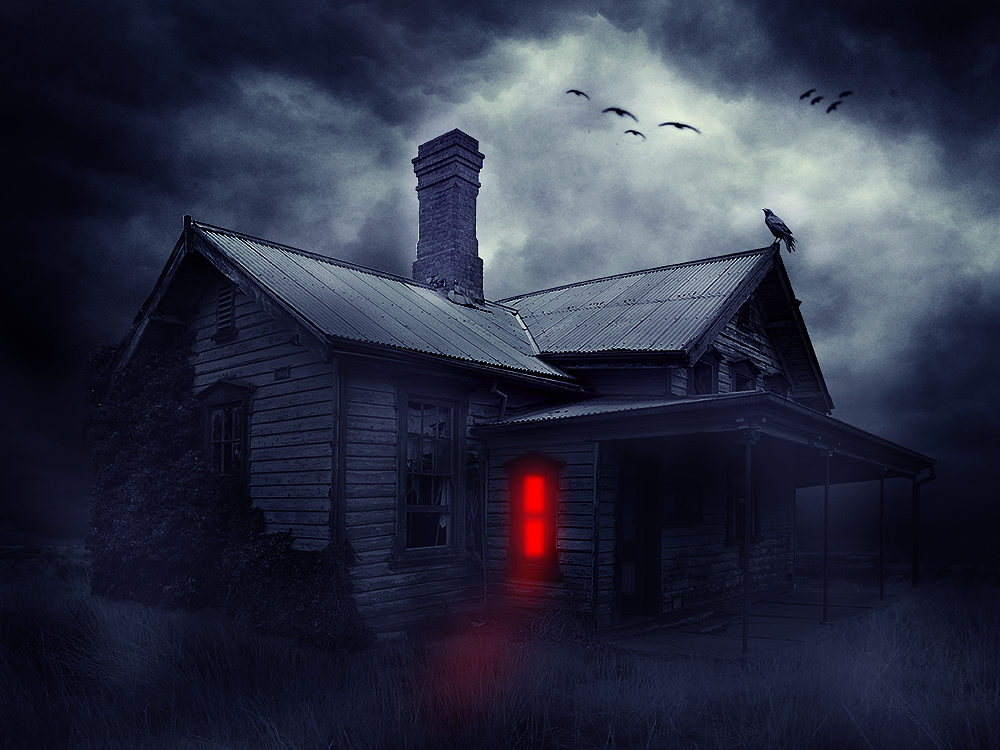 恐怖场景合成,鬼屋效果,海报合成,鬼屋设计