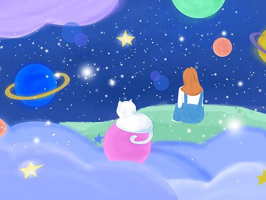 梦幻星空手绘插画