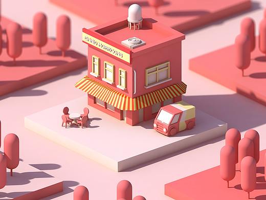 C4D粉色小房子