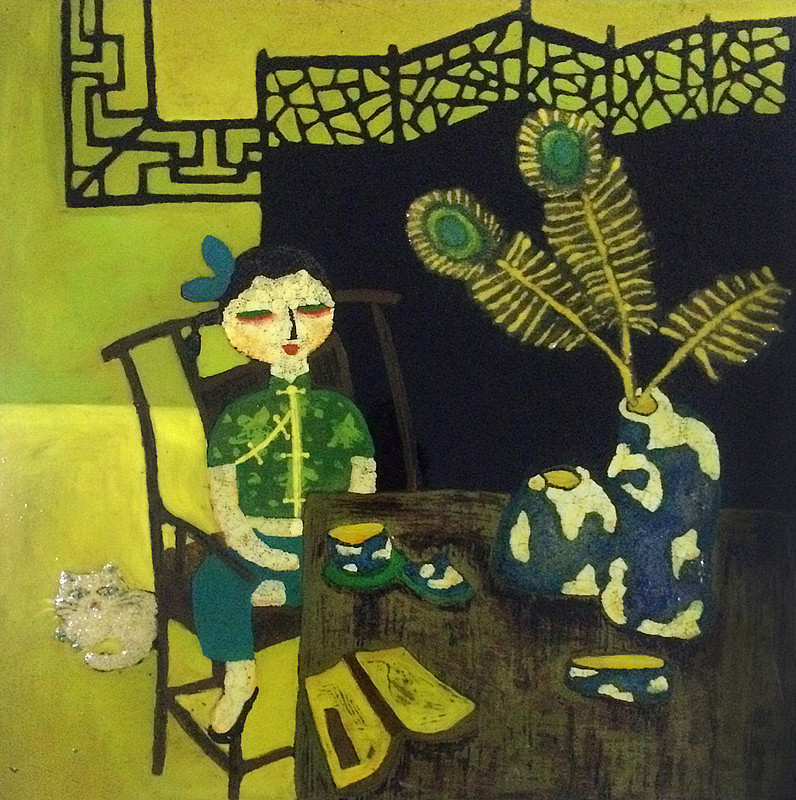 姐姐—（磨漆畫）（圖ZMzMwNDk0NzI=） - 繪畫 - 站酷設(shè)計師簍簍開飛機原創(chuàng)素材 - 站酷ZCOOL