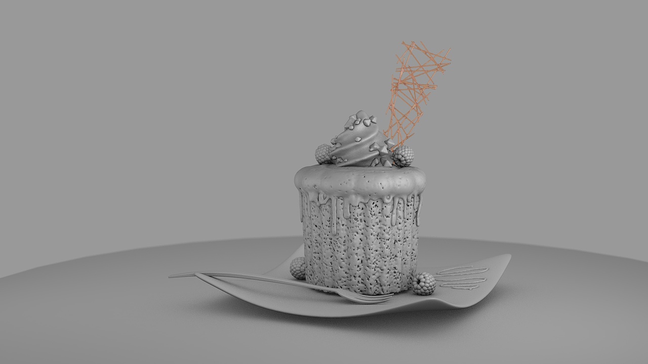 c4d日常建模练习写实风格巧克力蛋糕