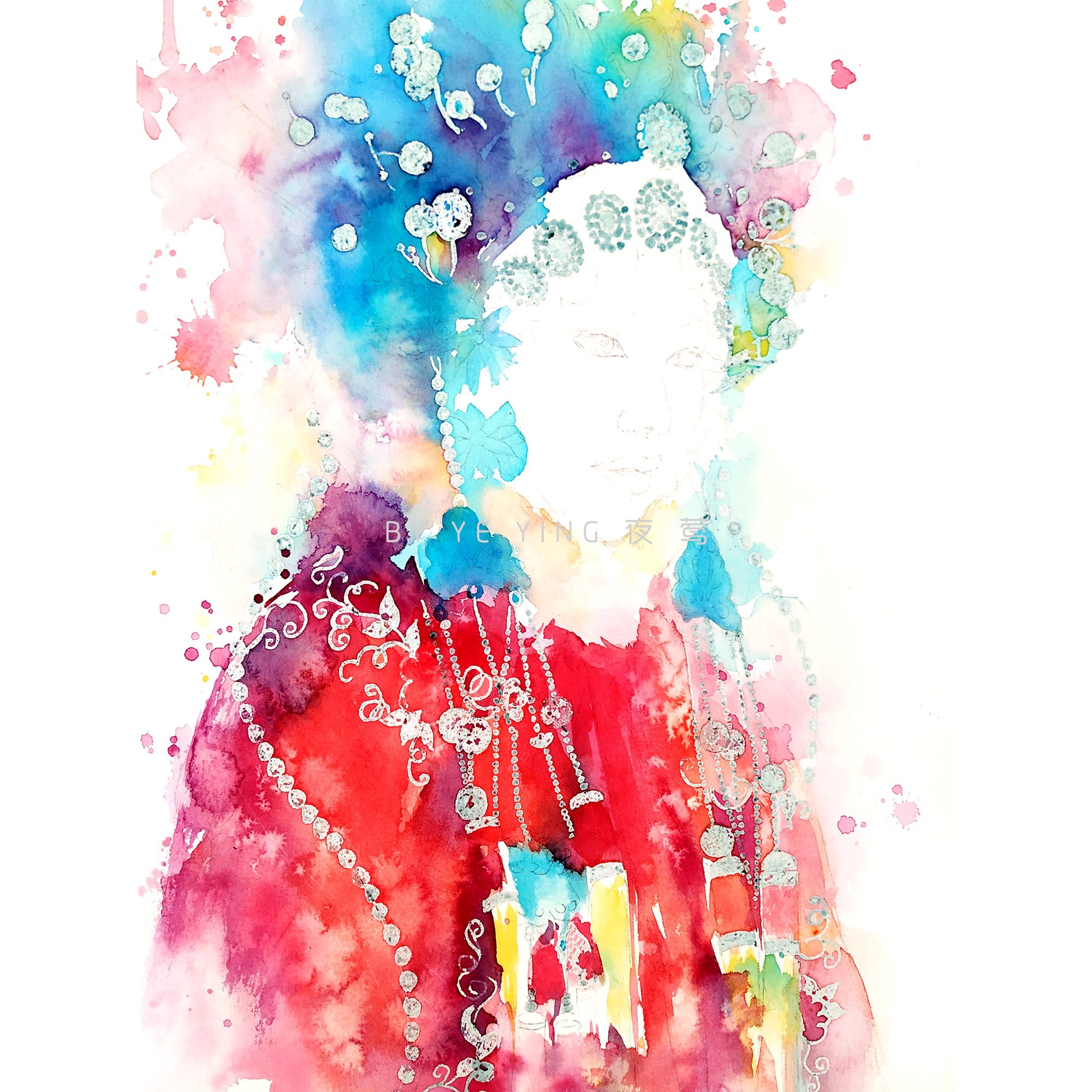 原创水彩花旦