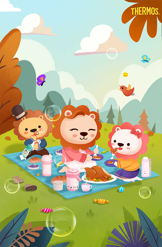 膳魔师儿童保温杯节日插画（图ZMTAxNTM3MjAw） - 商业插画 - 站酷设计师不爱吃鸡蛋原创素材 - 站酷ZCOOL