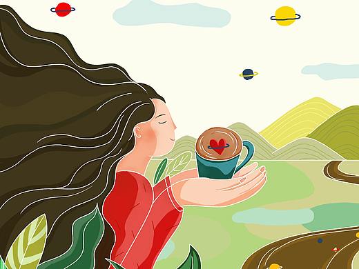 “心球咖啡馆”网页插画设计