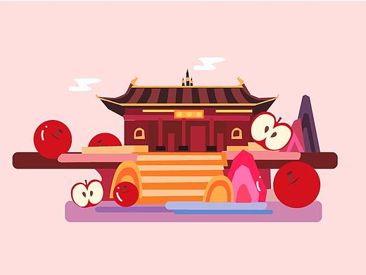 矢量图创意建筑水果插画