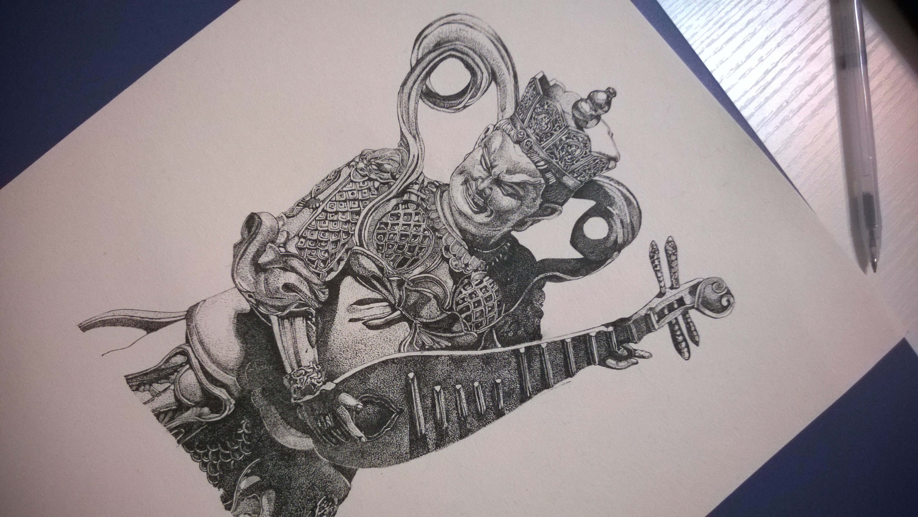 手绘作品"东方持国天王"《佛教四大天王》系列之一