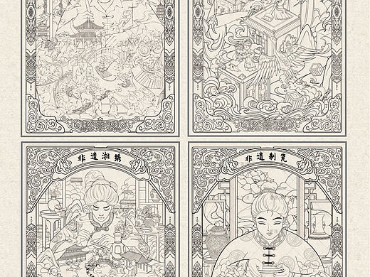 国风非遗系列插画线稿