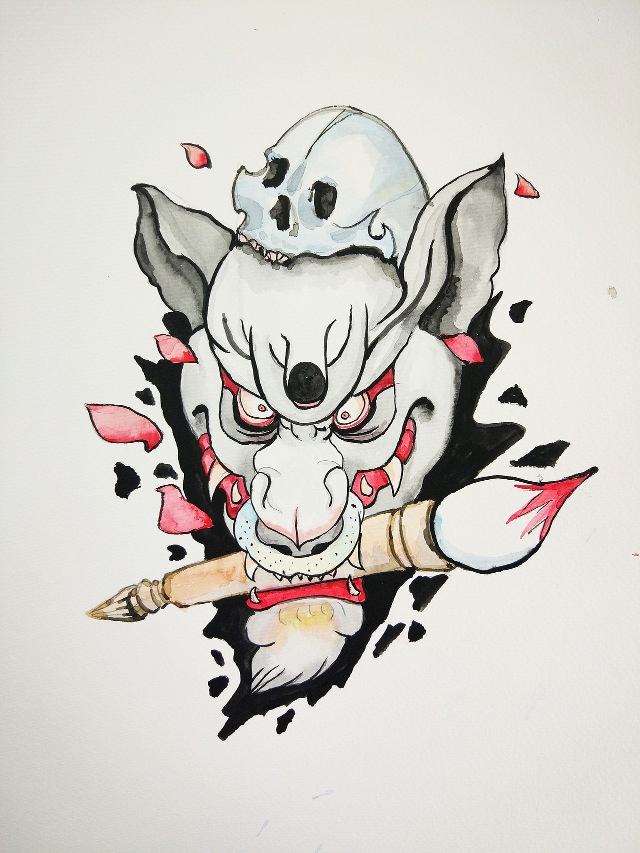 水彩画纯手绘法兽獬豸镇宅辟邪圣兽