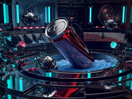 C4D-深色系可乐罐子