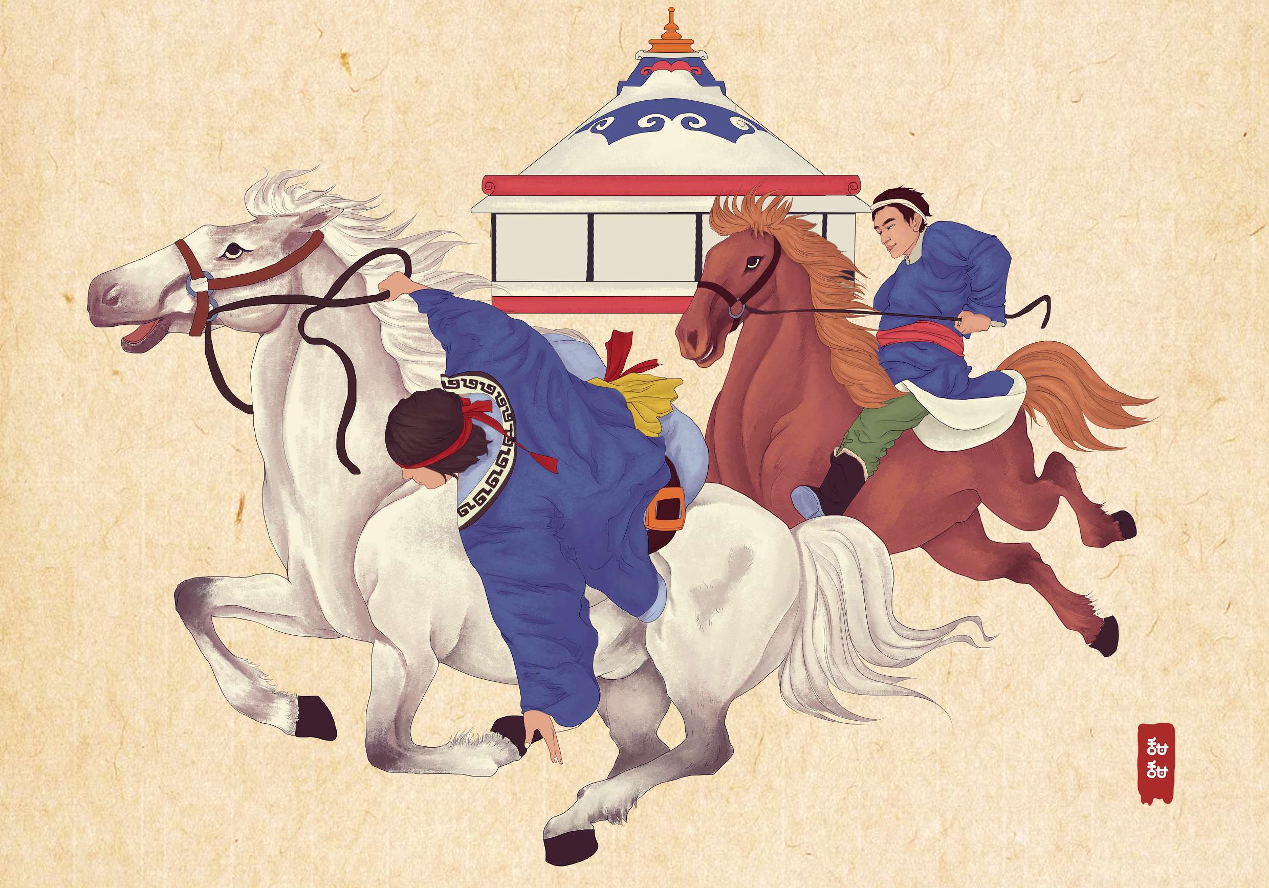 画《成吉思汗》的蒙古国卡通绘本漫画家-草原元素---蒙古元素 Mongolia Elements