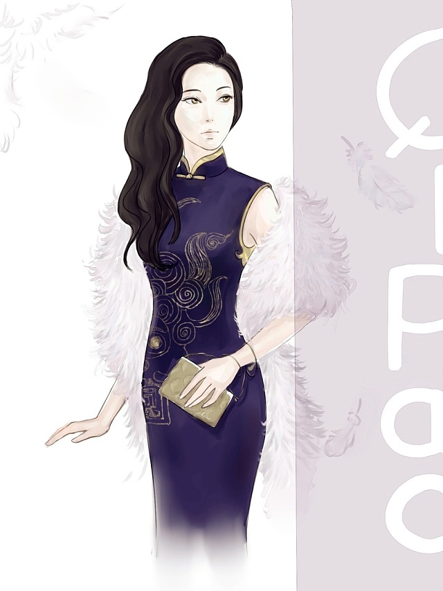 旗袍人物插画（图ZMTEzMzM3NDA=） - 创作习作 - 站酷设计师_阿坑原创素材 - 站酷ZCOOL