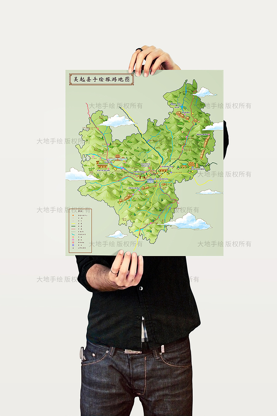 吴起县旅游手绘地图——大地手绘出品