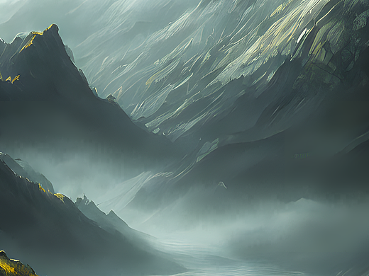 #AI创作实验室#山川，格雷格·鲁特科夫斯基作品，黑暗