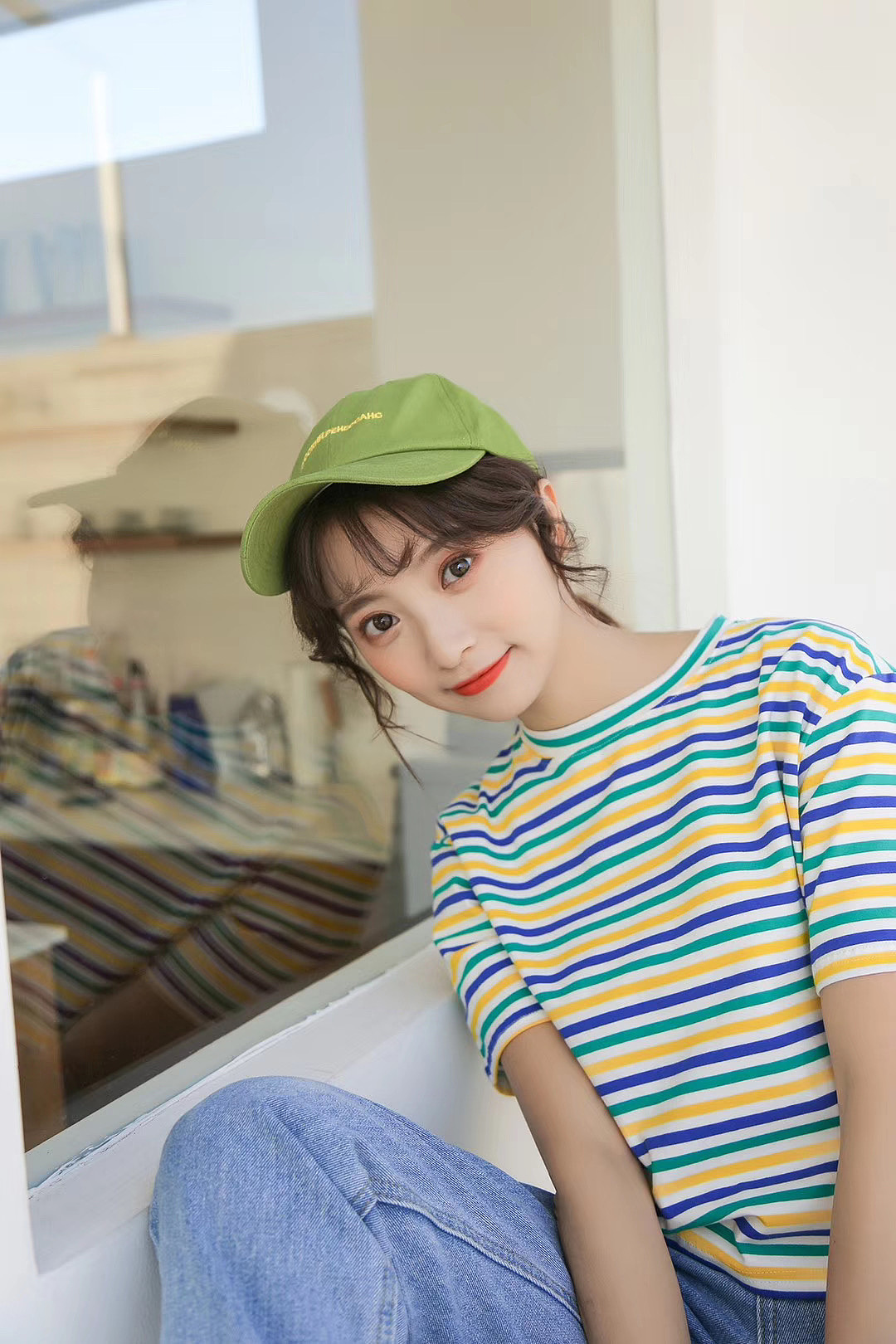 小清新学院风休闲T纯色韩版T恤条纹T恤模特拍摄拍照（图ZMjAzNjc2NDE2） - 人像摄影 - 站酷设计师北斗摄影原创素材 - 站酷ZCOOL