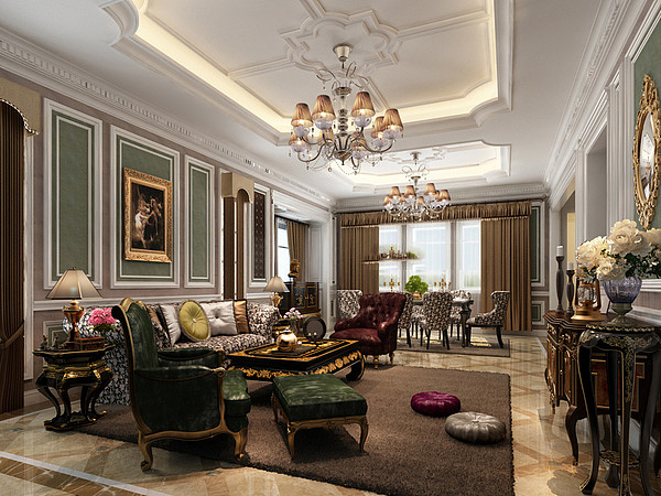 瀚海晴宇300平大平层巴洛克风格装修效果图|空间|家装设计|美巢装饰