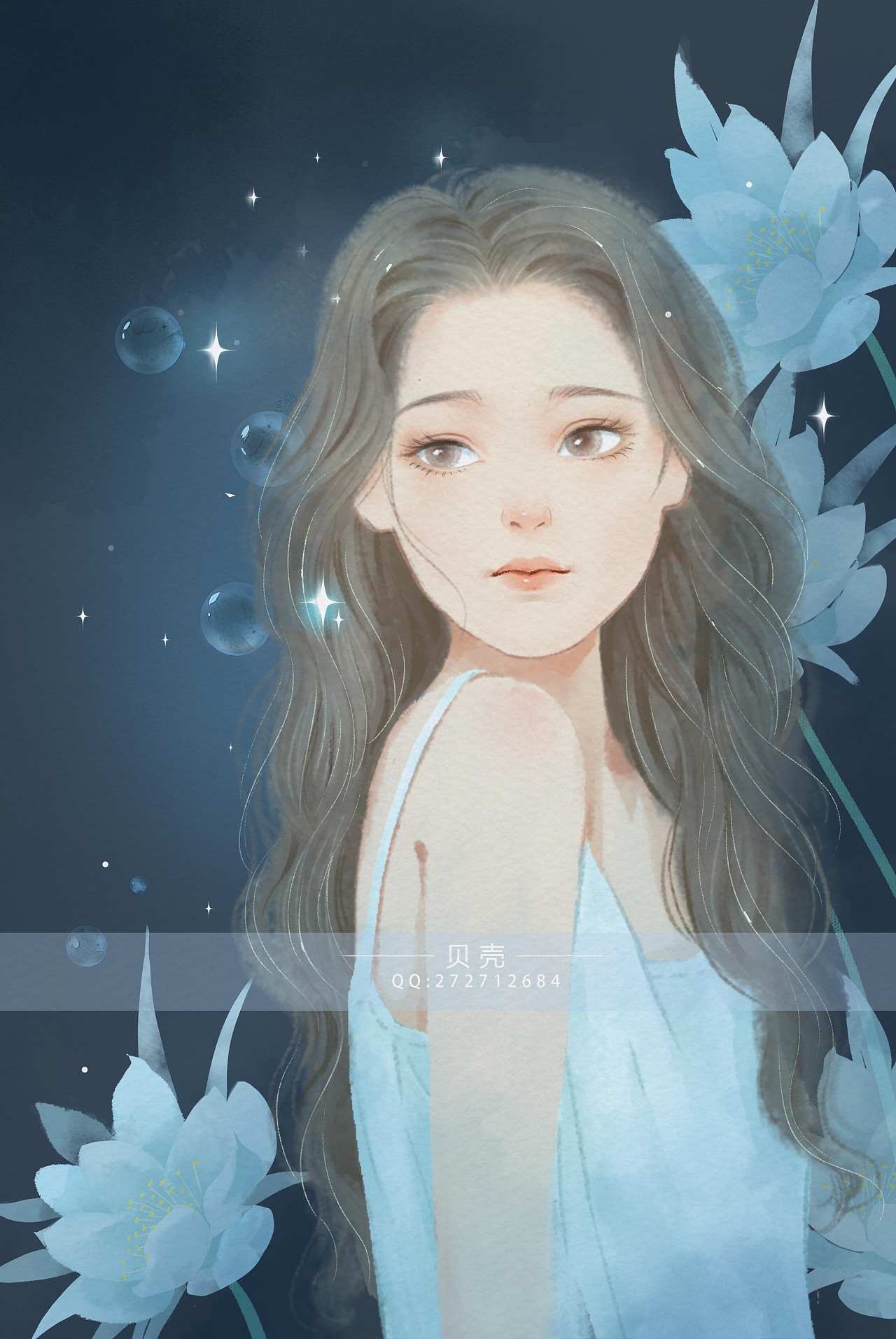 水彩美女插画