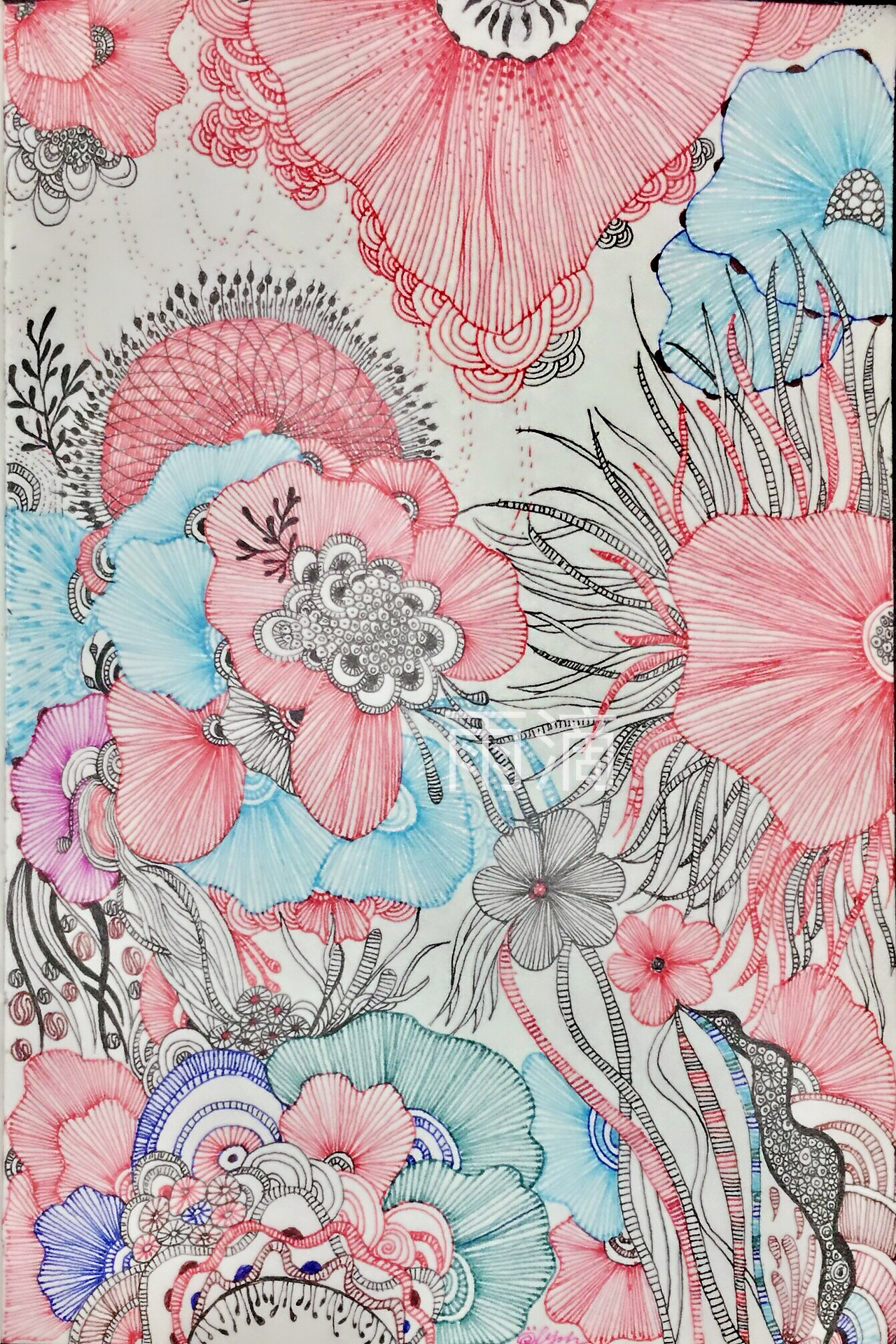 彩色线描插画装饰画黑白点线面几何图案设计