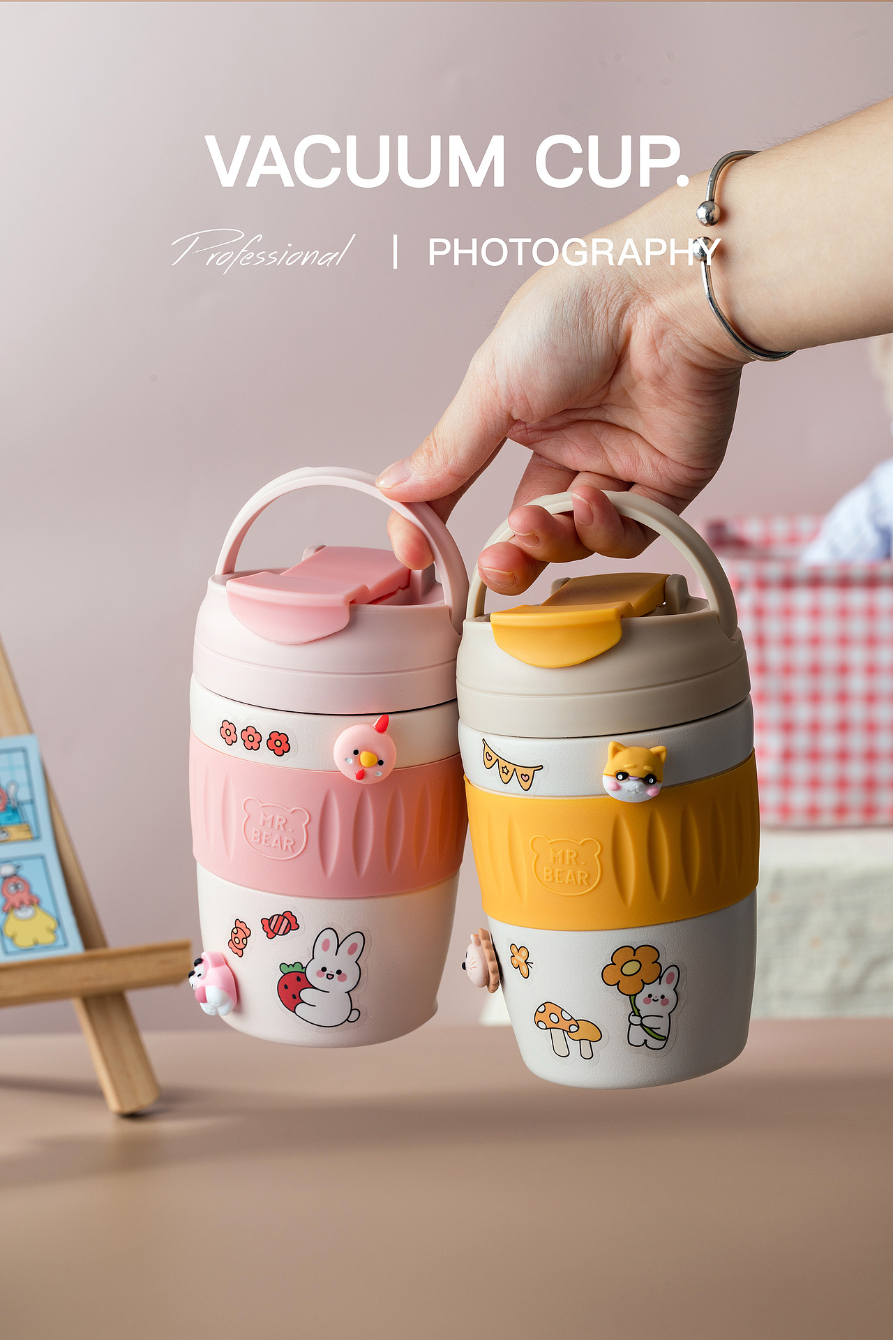 电商摄影 产品拍照| 304不锈钢卡通可爱便捷吸管保温杯