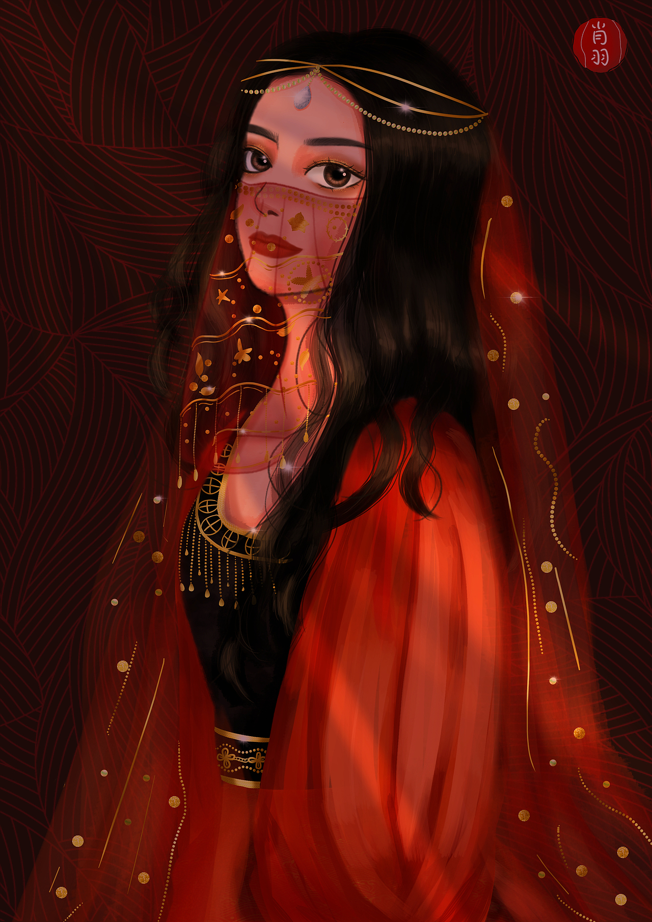 灯光迪士尼公主头像搜神记系列插画标签插画手绘头像西域摸鱼作品