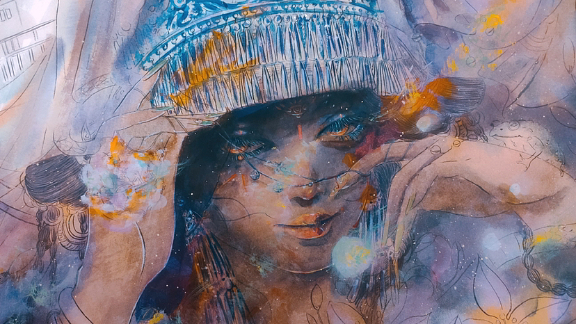 苗寨原创手绘插画水彩