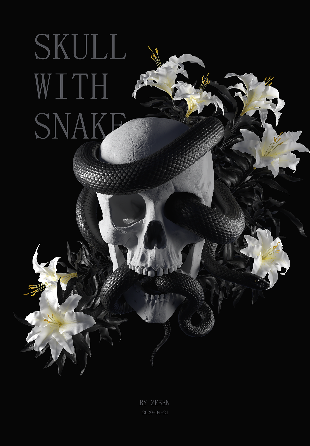 skull with snake