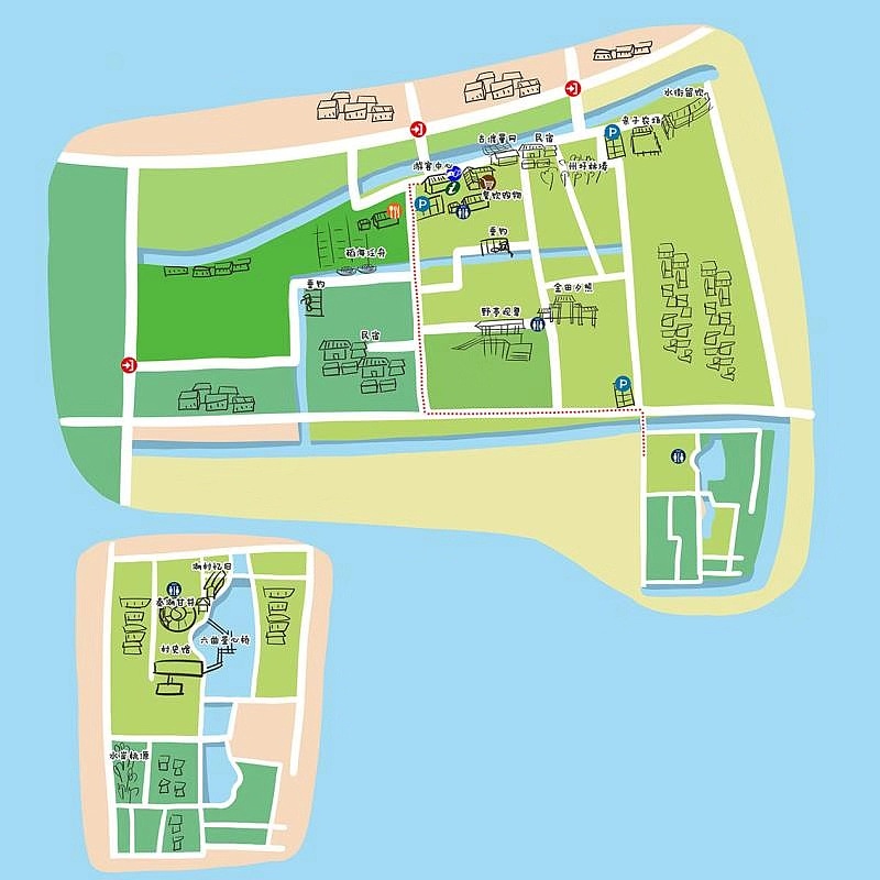 乡村乡镇旅游度假景区手绘地图大学公园乐园设计定制