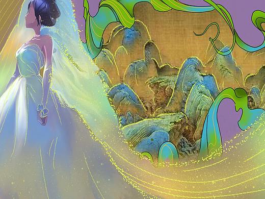 把世界名画穿在身上--山水婚纱（个人主页-ZNjI4MDIyOTY=） - 商业插画 - 站酷设计师不能没有牛奶原创素材 - 站酷ZCOOL