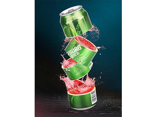 西瓜啤酒创意合成海报