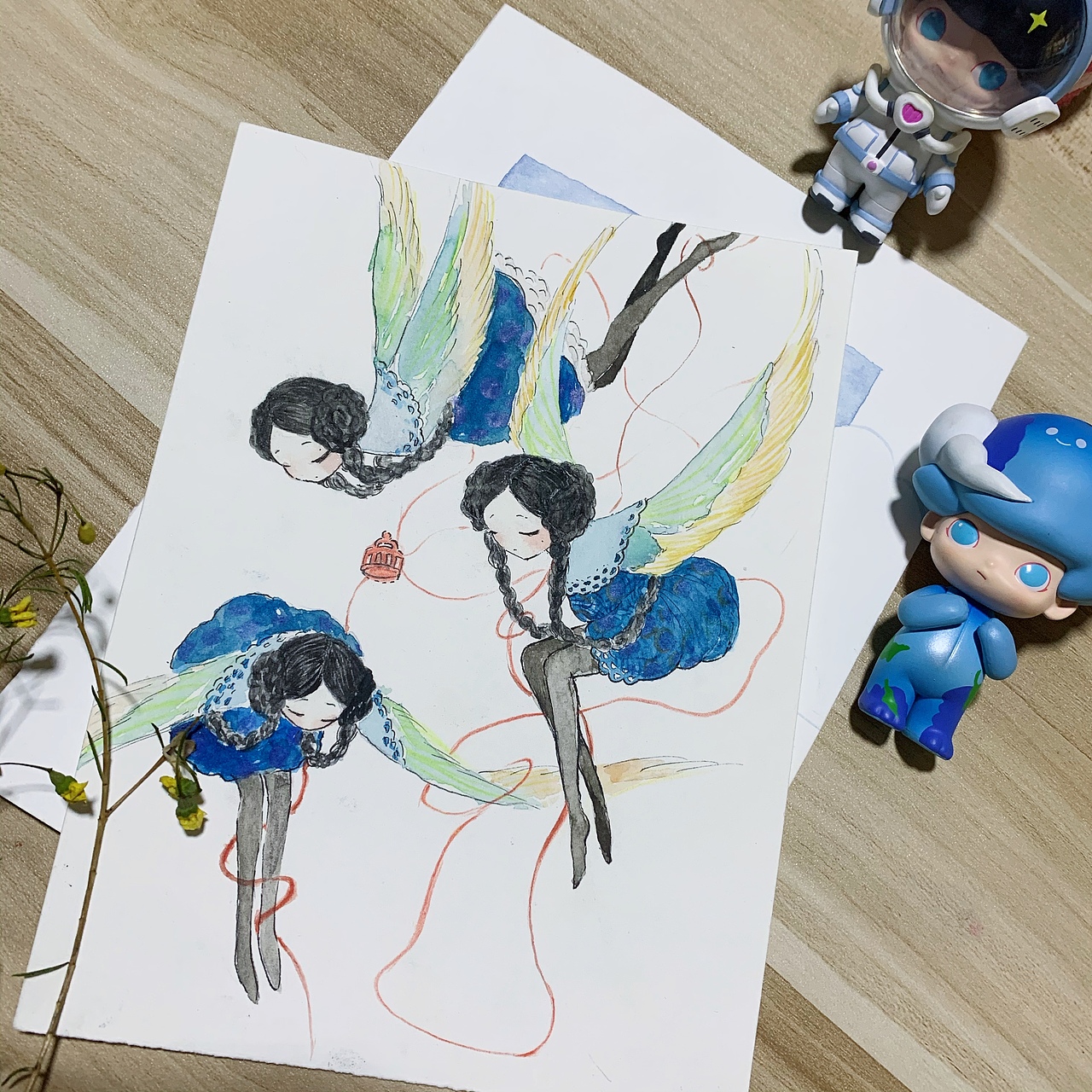 国风水彩人物花卉插画杂烩