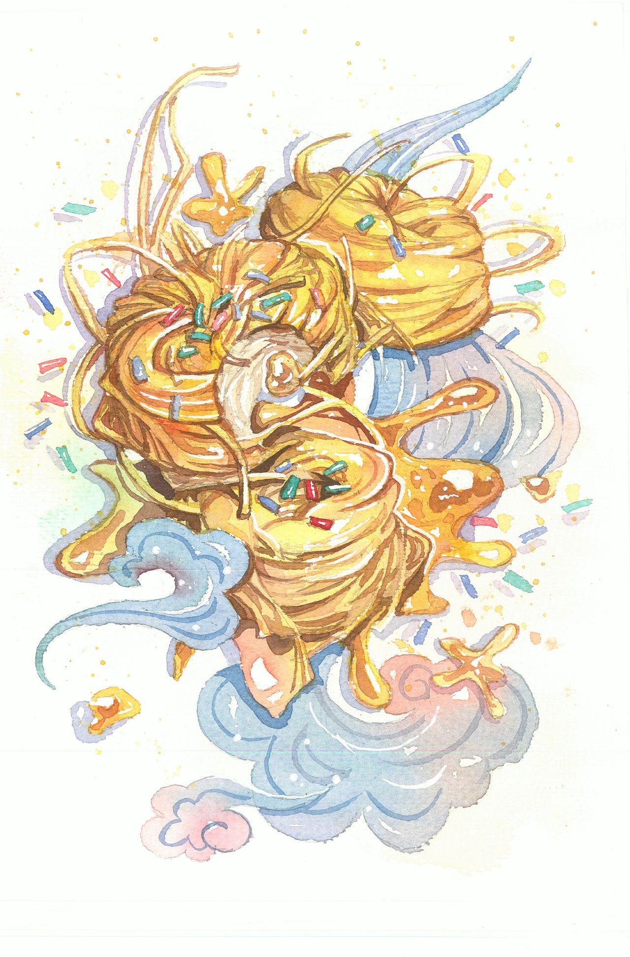 水彩手绘原创济南美食和风插画一起享受济南美味的小吃吧