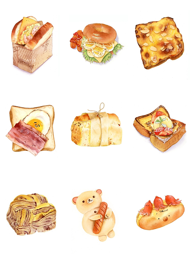 水彩写生/🍞面包甜点美食