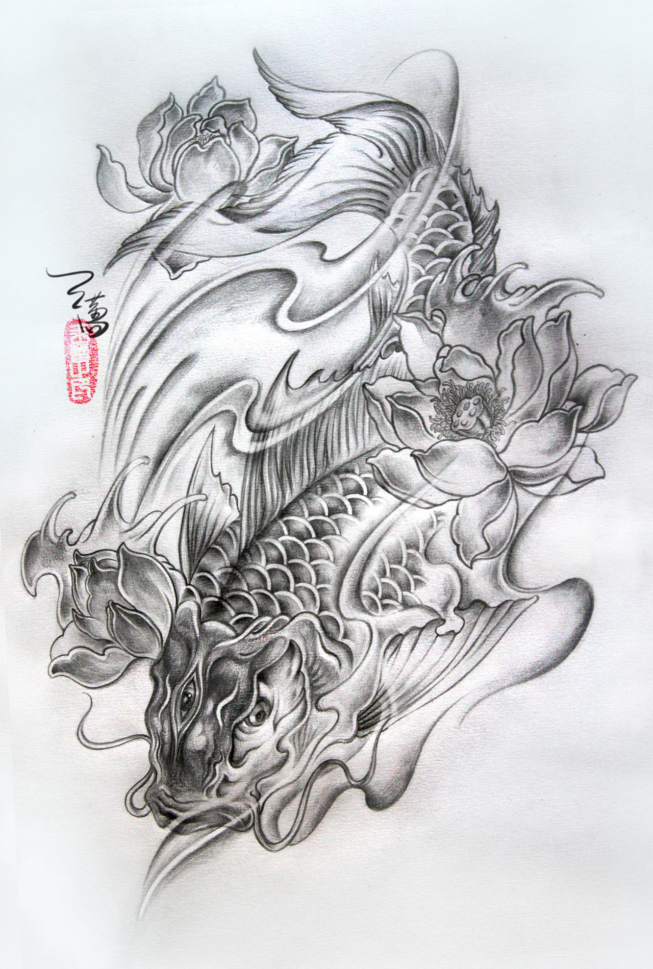 鲤鱼纹身手稿 - 沈阳纹彩刺青