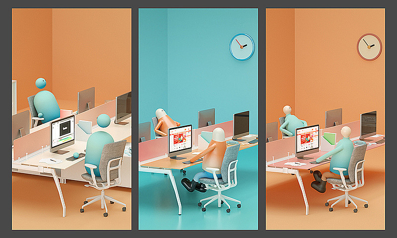 2.角色设定
方案一 为原始方案,以简化几何图形的形式做成人物,让整个设计感更强。但客户认为形象太过激进抽象,他们的目标用户(小微商家和三农用户)对于形象的接受程度没有这么高。<br>方案二 为根据客户修改意见(连上脖子和手脚)做出的形象,使形象更具体化,但是客户觉得还不够具象。<br>方案三 是头型更具体化的表现。<br><br>后面我们极力劝说太具象的方案三并不好,最终客户通过采访他们的用户群体代表,决定以方案二为最终形象。